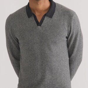 Marine Layer Black/Grey Polo with Contrasting Collar and Cuffs